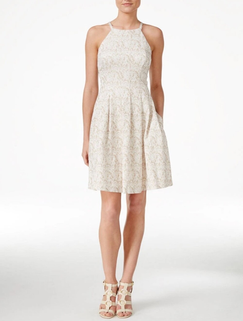 Calvin Klein Women's New Formal Printed Jacquard Halter Dress Size 4